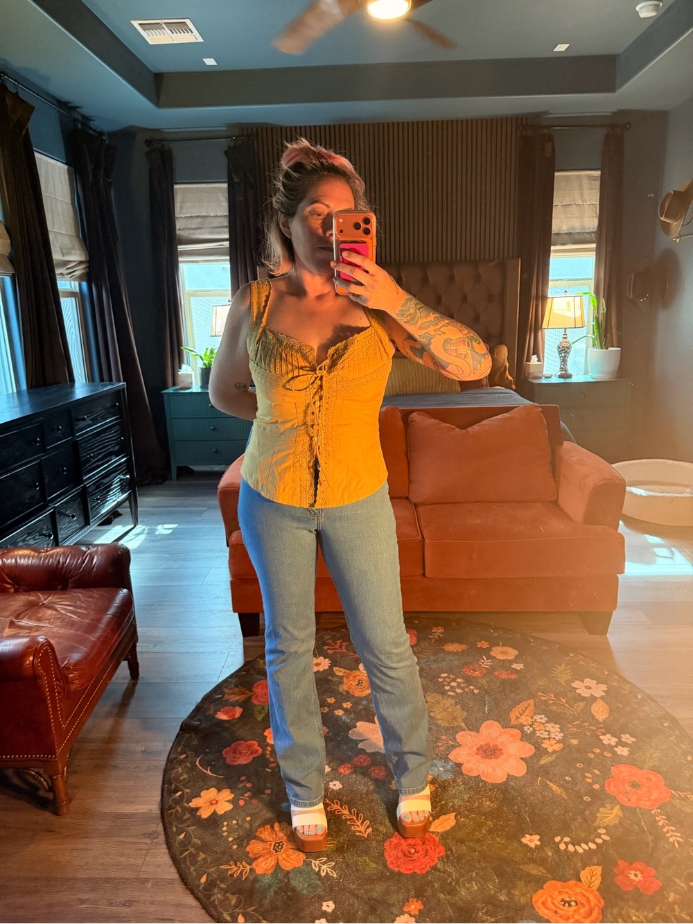Free People Mustard Smocked Corset Tank